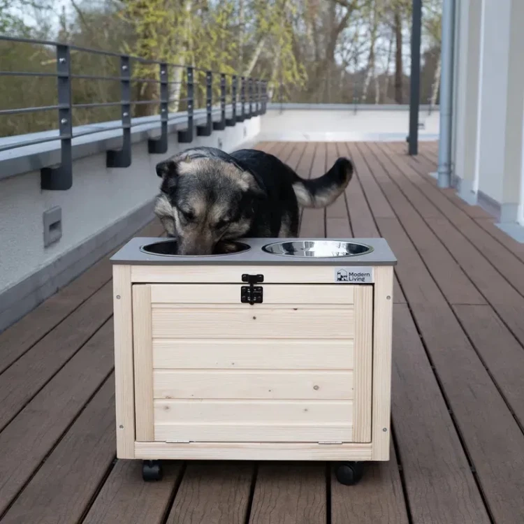 Drewniana stacja na karmę ze schowkiem Modern Living Inari + 2 miski 1,6 l - zdjęcie 1