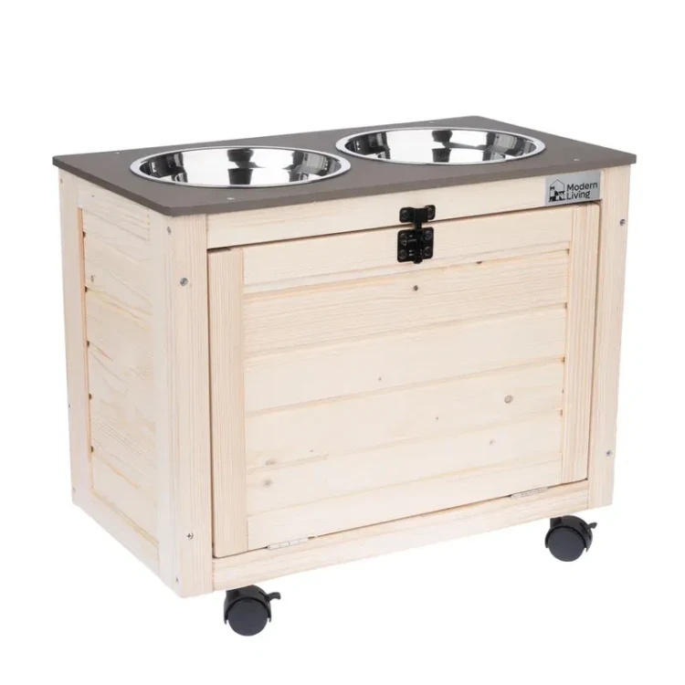 Drewniana stacja na karmę ze schowkiem Modern Living Inari + 2 miski 1,6 l - zdjęcie 3