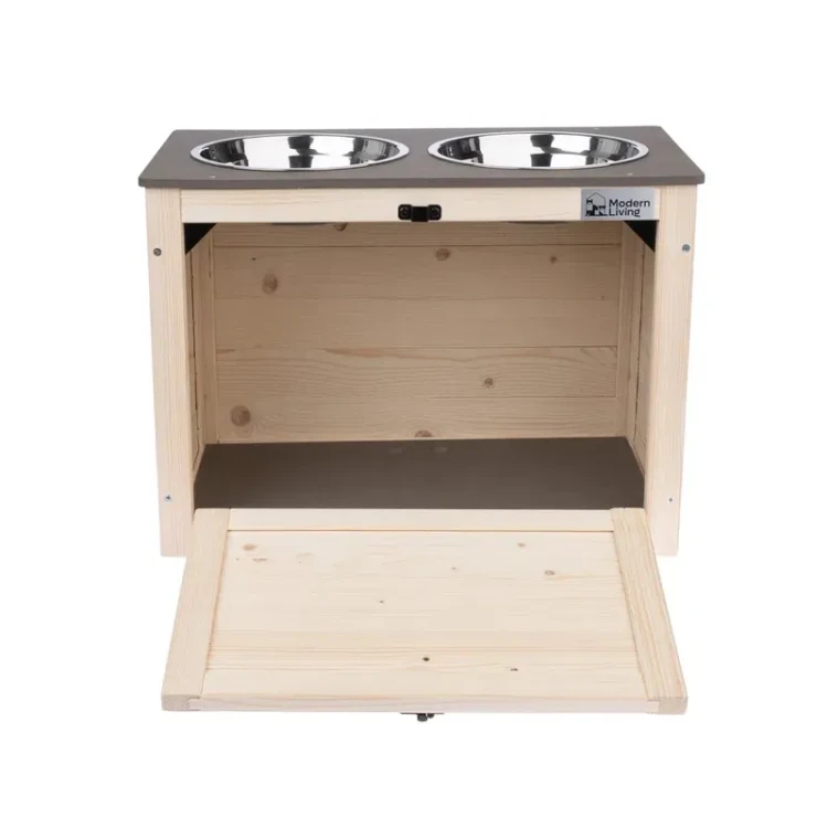 Drewniana stacja na karmę ze schowkiem Modern Living Inari + 2 miski 1,6 l - zdjęcie 4